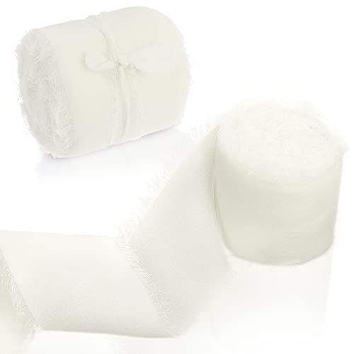 cobee Chiffon Bänder, 2 Rollen, 3,8 cm x 5,5 m, handgefertigt Fransen Chiffon Seidenbänder ausgefranste Kanten Stoff Boho Band für Geschenkverpackung, Hochzeitseinladungen Blumenarrangement (weiß) cobee Chiffon Bänder, 2 Rollen, 3,8 cm x 5,5 m, handgefertigt Fransen Chiffon Seidenbänder ausgefranste Kanten Stoff Boho Band für Geschenkverpackung, Hochzeitseinladungen Blumenarrangement (weiß) von Cobee
