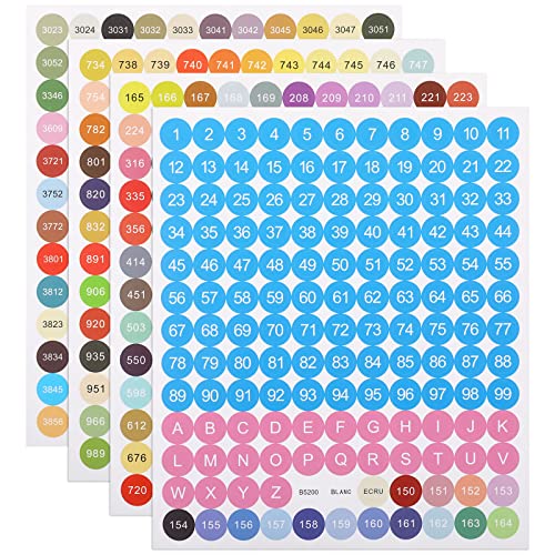cobee Diamant bunte Nummernmalerei Etiketten, 4 Blatt 447 selbstklebende Etiketten für Diamantmalerei Aufbewahrungsboxen Diamantmalerei Nummer runder Aufkleber DIY Diamantmalerei Farbkarte Zubehör von Cobee