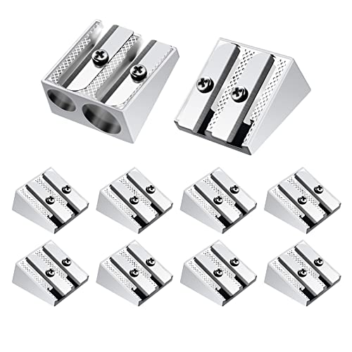 cobee Doppelloch Bleistiftspitzer, 10 Stück Aluminiumlegierung Bleistiftspitzer Mini Bleistiftspitzer Metallkeilspitzer für Bleistifte Handheld Metall Bleistiftspitzer für Schulen Büros Art von Cobee