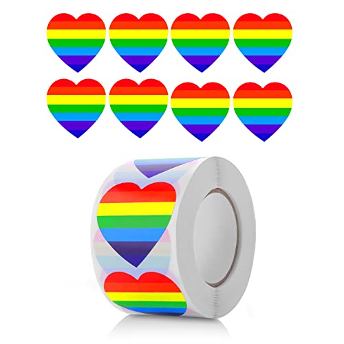 cobee Gay Pride Aufkleber, 500 Stück LGBT Regenbogen Aufkleber herzförmige Aufkleber Rolle selbstklebend DIY Dekoration Wasserflasche Aufkleber für LGBTQ Spendenaktionen Märsche von cobee