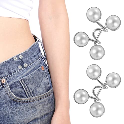 cobee Pearl Jean Knopfnadeln, 2 Sets Verstellbare Nagelfreie Taillenschnallen Verstellbare Taillenschnallenverlängerung Abnehmbarer Jeansknopf für Hosen Jeans Hosenclips für die Taille (Weiss) von Cobee