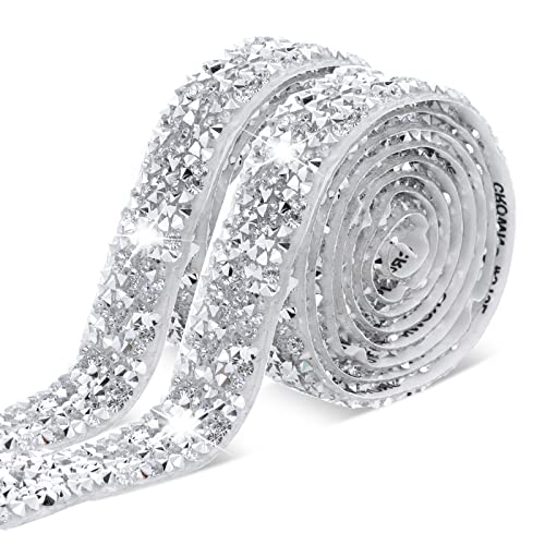 cobee 2 Rollen zwei Größen Kristall Strassband Rolle, selbstklebend Diamantbänder 2 Yards Bling DIY Strassbänder Diamant Aufkleber Banderolen Gürtelverpackung für Hochzeitstorten von cobee