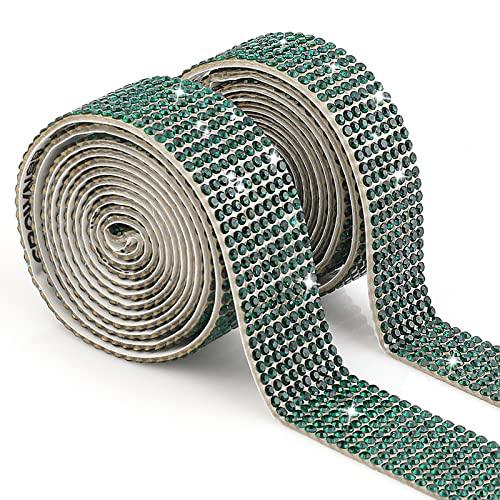 cobee Kristall-Strassband, 2 Rollen, selbstklebende Diamantbänder, 2 m, glitzernde Strassbänder, Diamantaufkleber, Banding Gürtel für Hochzeit, Geburtstag, Basteln, Dekoration (grün) von Cobee