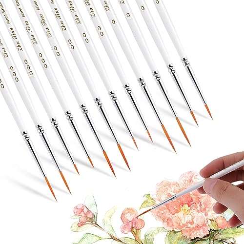 cobee Micro Detail Paint Brush Set,12 Stück Fein Aquarell Nagel Pinsel Künstlerpinsel für Detailmalereien Gesichtsbemalung Nagelkunst Ölgemälde Miniatur Acryl Modellbau(White，0, 00 und 000) von cobee