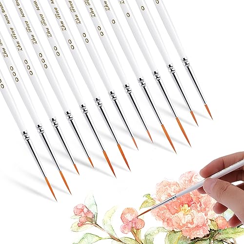 cobee Micro Detail Paint Brush Set,12 Stück Fein Aquarell Nagel Pinsel Künstlerpinsel für Detailmalereien Gesichtsbemalung Nagelkunst Ölgemälde Miniatur Acryl Modellbau Ostern(White，0, 00 und 000) von Cobee