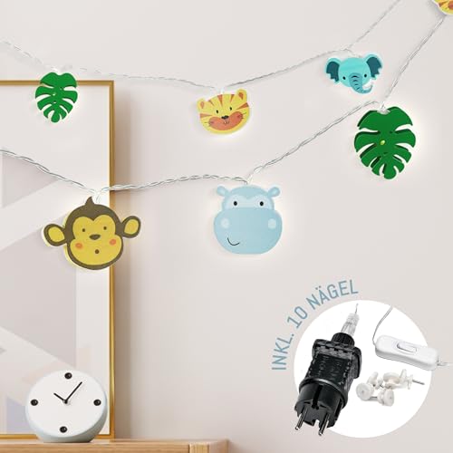 CozyHome Dschungel Lichterkette Kinder - 20 LED & 6m I Strombetrieben I Lichterkette Kinderzimmer Deko für Hausbett Bett I Lichtergirlande Mädchen Junge Baby Warmes Licht Innen Ostergeschenke Kinder von Cobus