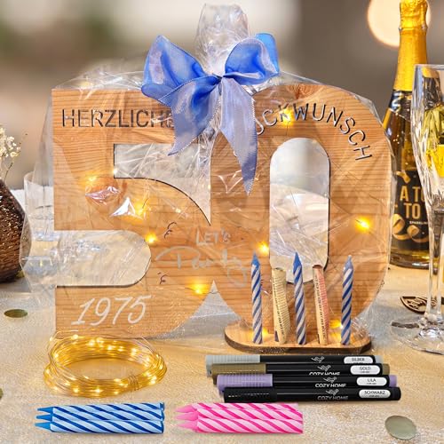 CozyHome Holz Gästebuch Geburtstag 50 - Inkl. Lichterkette + 6 Kerzen & 4 Stifte I Geldgeschenk Geschenk 50 Geburtstag Mann 50 Geburtstag Frau Deko 50. Geburtstag Mann CozyHome Holz Gästebuch Geburtstag 50 - Inkl. Lichterkette + 6 Kerzen & 4 Stifte I Geldgeschenk Geschenk 50 Geburtstag Mann 50 Geburtstag Frau Deko 50. Geburtstag Mann von Cobus