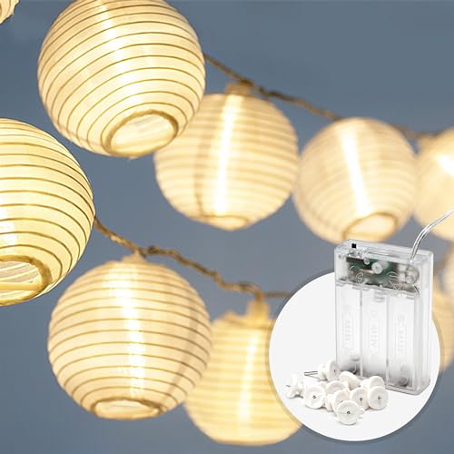 CozyHome Lampions Lichterkette Batterie - 20 Lampion LEDs & 7 Meter mit 8 Modi & Timer | Warm-weiß Outdoor-Lichterkette Außen Aussen I Balkon Lichterkette Lampions außen Wetterfest Balkondeko No Solar von Cobus