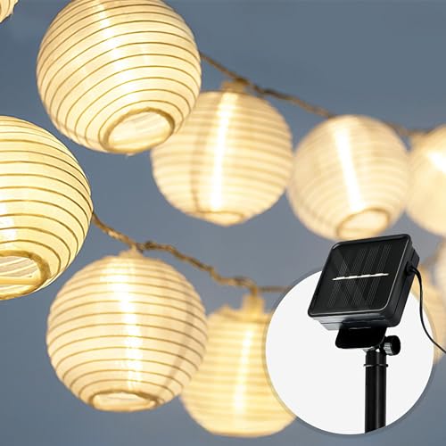 CozyHome Lampions Solar Lichterkette außen wetterfest - 20 Lampion LEDs & 7 Meter mit 8 Modi & Timer | Warm-weiß Outdoor-Lichterkette Außen Solar Aussen I Solarlichterkette Balkon Outdoor Beleuchtung von Cobus