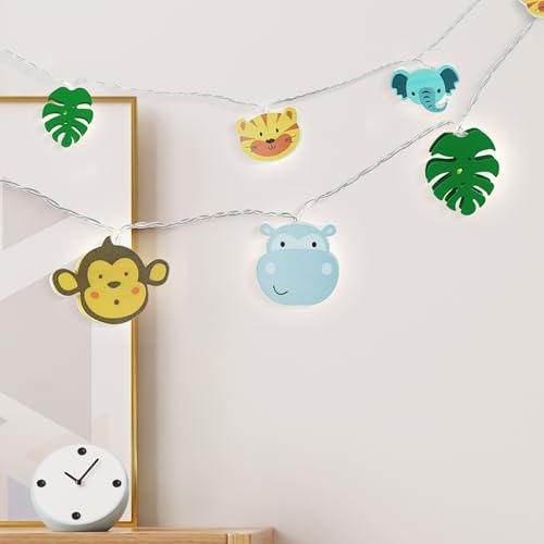 CozyHome Dschungel Lichterkette Kinderzimmer Deko Junge - 20 LED Figuren & 4m Batteriebetrieben I Bett Hausbett Junge Mädchen Kinder Lichterketten I Safari Deko Kinderzimmer Kinderwagen Babybett von Cobus