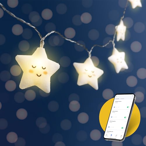 CozyHome Stern Lichterkette Kinderzimmer Deko - Fernbedienung via App & 20 LED Sterne I 5m Batterie I Kinderlichterkette Kinderlichterketten Mädchen Lichterkette Warmes Licht Hausbett Dekoration Junge von Cobus