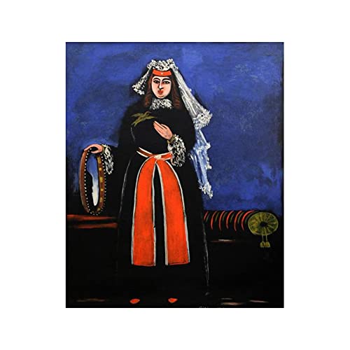Niko Pirosmani Gemälde,Berühmte Leinwanddrucke"Georgische Frau mit Tamburin"Reproduktion Druck auf Leinwand,Leinwand Wandkunst Bilder für Wohnzimmer Dekoration 90x120cm(36x48in) Rahmenlos von CocLux