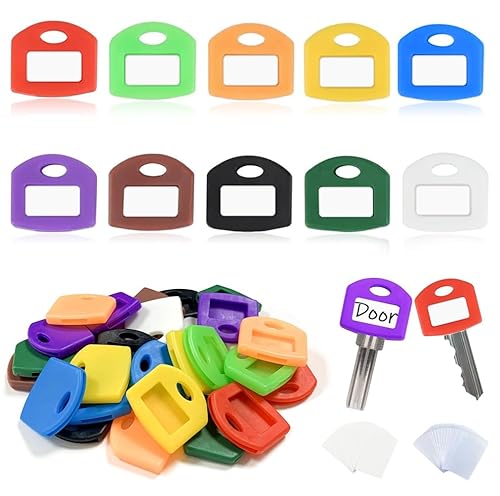 30 Stück Schlüsselkappen aus Kunststoff mit Etiketten, 10 Farben, passend für Flachschlüssel (Multicolour) von Coco Berming