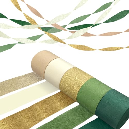 Coco Berming 5 Rollen Grün Gold Khaki Krepppapier Luftschlangen, Krepppapier Deko, Party Kreppbänder Verwendet für Hochzeiten, Themenveranstaltungen von Coco Berming