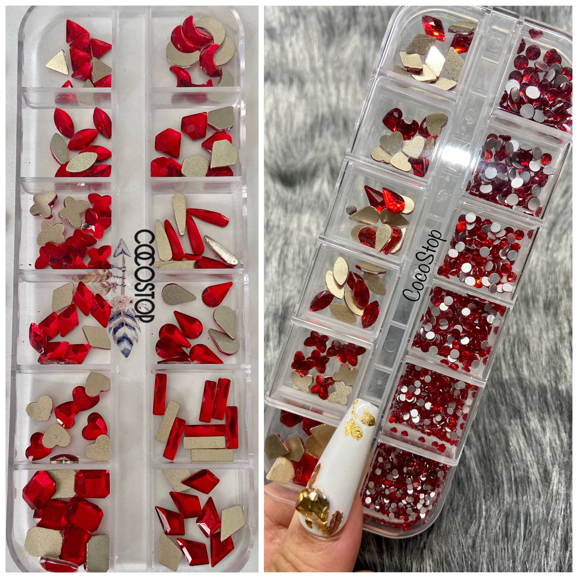 60/120 Stück Rote Nagel Strass Box von CocoStop