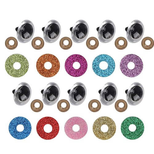 100 Stück Glitzer, Plastiksicherheitsaugen für Plüschspielzeughai Handwerk, DIY Puppenpuppen Machen Accessoires mit Bunten Glitzerscheiben (20MM) von Cocoarm