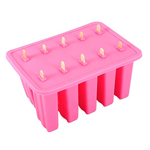 Cocoarm 10-Zell-Silikon-Eis Eis Am Stiel, Hochwertiges Material, Umweltfreundliches Design, Umfasst 50 Stöcke, Vielseitiger Gebrauch für Hausgemachte Leckereien (PINK) von Cocoarm