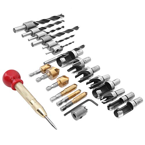 Cocoarm Holzbearbeitungsbohrbit, Holzstecker-Bit-Set, Hochgeschwindigkeitsstahl-Stahlschalterwerkzeuge mit Countersink-Bohrern für Holzbearbeitung, 8pcs Set von Cocoarm