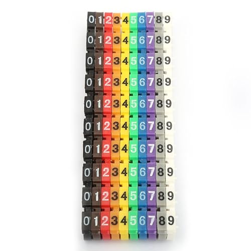 Cocoarm Kabelzahlenbezeichnungen, Kunststoff Farbcodierter Kabelmarker für Einfache Identifizierung, 100 Stück für Verschiedene Drahtgrößen und Anwendungen (100pcs KCM-6mm 6 Quadratmeter) von Cocoarm