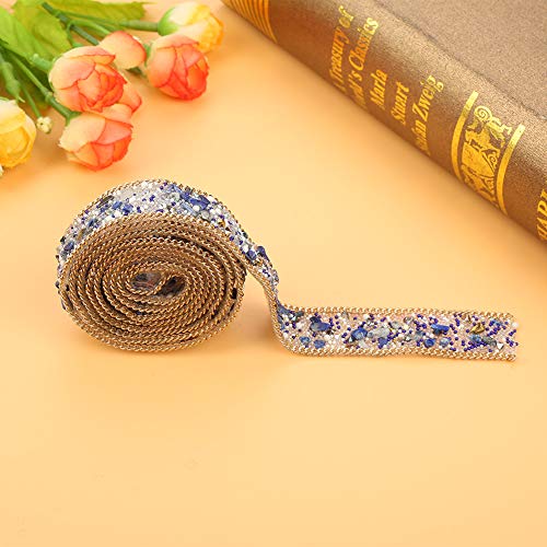 Cocoarm Kristallperlen-Strassverkleidung, Mehrzweck, Vielseitige Dekoration, Strasskristalle, 1m DIY Basteldekor für Kleidung, Taschen, Schuhe (Blau + weiße Reisperlen + Goldkette) von Cocoarm