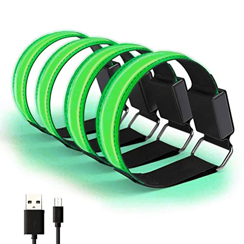 Cocoarm LED-Armband, USB-wiederaufladbare Reflektierende Bandverstellbare Sicherheitsleuchten mit 3 Modi Spritzsicher für den Outdoor-Laufradring-Joggen (GREEN) von Cocoarm