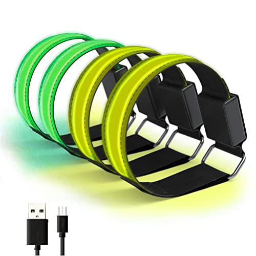 Cocoarm LED-Armband, USB-wiederaufladbare Reflektierende Bandverstellbare Sicherheitsleuchten mit 3 Modi Spritzsicher für den Outdoor-Laufradring-Joggen (Grün+Gelb) von Cocoarm
