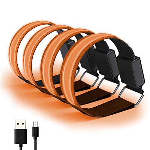 Cocoarm LED-Armband, USB-wiederaufladbare Reflektierende Bandverstellbare Sicherheitsleuchten mit 3 Modi Spritzsicher für den Outdoor-Laufradring-Joggen (ORANGE) von Cocoarm