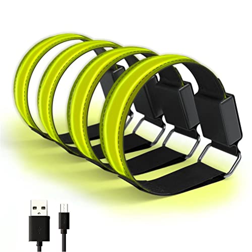 Cocoarm LED-Armband, USB-wiederaufladbare Reflektierende Bandverstellbare Sicherheitsleuchten mit 3 Modi Spritzsicher für den Outdoor-Laufradring-Joggen (YELLOW) von Cocoarm