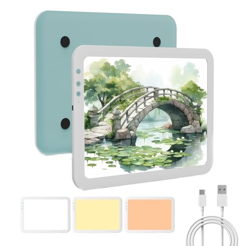 Cocoarm LED-Lichtkasten, A4 Leuchttisch, Mallichtpad mit USB-Stromkabel, Aufladbar Ultrahelle LED Licht pad Leuchtplatte Lichtplatte Lichttafel Kabelloses LED-Lichtpad, 3 Farbmodi (Green) von Cocoarm