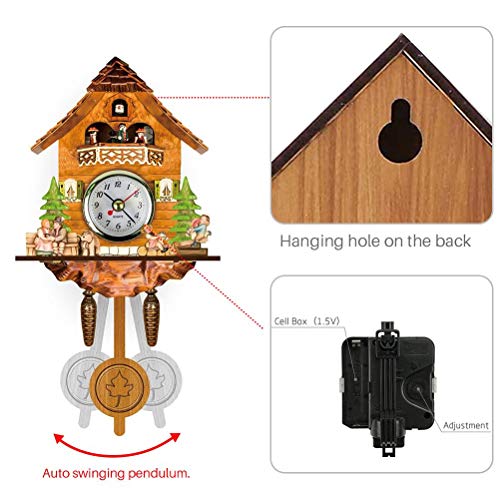 Cocoarm Traditionelle Nordwestliche Europäische Kuckucksuhr Schwarze Walduhr Holz Vogelhaus Wanduhr mit Autoschwung Glockenpendel für Wohnkultur (CM002) von Cocoarm