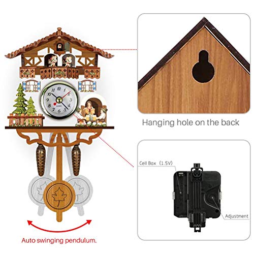 Cocoarm Traditionelle Nordwestliche Europäische Kuckucksuhr Schwarze Walduhr Holz Vogelhaus Wanduhr mit Autoschwung Glockenpendel für Wohnkultur (CM004) von Cocoarm
