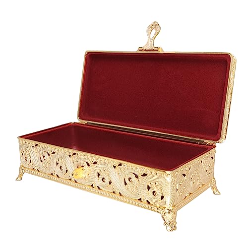 Cocoarm Vintage Jewelry Box, Retro Vintage Metall Schmuckschatulle mit Weicher Samtfutter, Großartige Gegenwart, Rechteck für Mädchen Frauen Halskette Ohrringe, Geräumige Rechteckige Form (GOLD) von Cocoarm