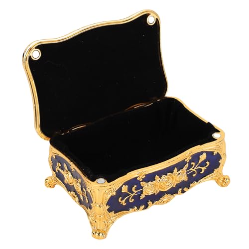 Cocoarm Vintage Metall -Schmuckschatulle, Zinklegungskonstruktion mit Samtfutter für Ringe und Ohrringe, Elegante Schmuckstück für Frauen und Mädchen (Goldblau) von Cocoarm