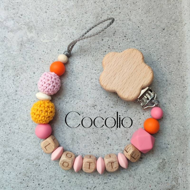 Schnullerkette Orange Pink Personalisiert von CocolioHandmade