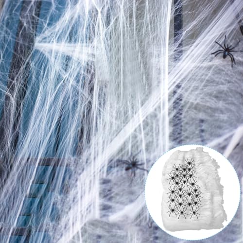Coffee Life Plus® Halloween Spinnennetz Dekoration,200g Dehnbare Spinnennetz Halloween Dekoration mit 40 künstlichen Spinnen für Halloween Dekorationen,Horror deko,Halloween deko Garten, von Coffee Life Plus