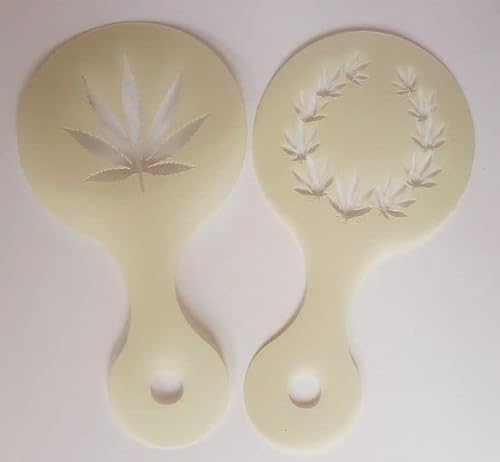 2 x Cannabisblätter Kaffeetasse / Cappuccino Schablonen (2 verschiedene Designs) wiederverwendbar viele Male Geschenk Blatt Marihuana Hanf von Coffee & Cake Inspirations UK