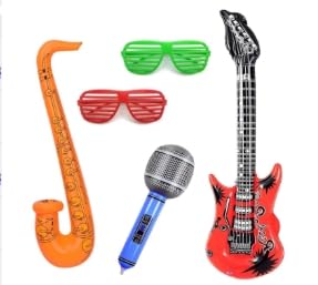 Cofvetia 5 Stück Luftgitarren Zum Aufblasen, Aufblasbare Props Set, Party Zubehör, Luftgitarren zum Aufblasen, Fotobox Accessoires für Hochzeit von Cofvetia