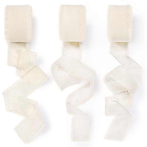 Cofvetia Geschenkband Schleifenband, 2,8cm x 24,9m Geschenkband Hochzeit Chiffonband Stoffband für Hochzeitseinladung, Brautstrauß, Dekoration, Geschenke, DIY Handwerk (Creme) von Cofvetia