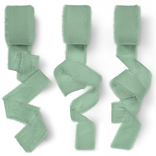 Cofvetia Geschenkband Schleifenband, 2,8cm x 24,9m Geschenkband Hochzeit Chiffonband Stoffband für Hochzeitseinladung, Brautstrauß, Dekoration, Geschenke, DIY Handwerk (Grün) von Cofvetia