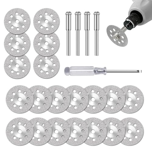 20 Stück Diamant Trennscheiben Mini Trennscheiben für Metall Dremel Mit 4 Dorn Rotationswerkzeug für PräZises Schneiden Und Schleifen Metall Stein(22mm) von Cohentbliss