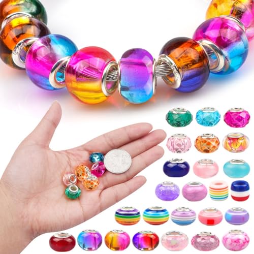 50 Stück Bunte Perlen zum Auffädeln, Glasperlen Groß, Perlen Set Rund mit Loch, Für DIY Handwerk Armbänder Halsketten Schmuckherstellung (Gemischte Farben) von Cohentbliss