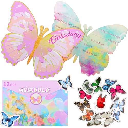 Coicok 12 Stück Schmetterlings Einladungskarten für Kindergeburtstagsfeier, mit Umschlag, Schmetterling Leuchtende Tattoo, Siegelsticker Coicok 12 Stück Schmetterlings Einladungskarten für Kindergeburtstagsfeier, mit Umschlag, Schmetterling Leuchtende Tattoo, Siegelsticker von Coicok