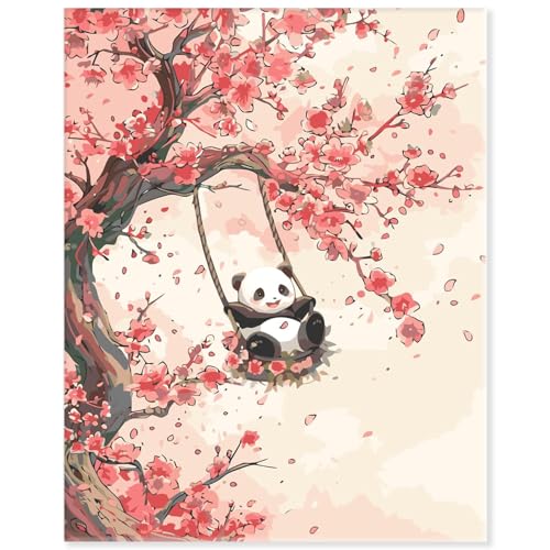 Malen Nach Zahlen Kinder ab 5 6 7 8 Jahre - Süßer Panda mit Blumen, DIY Malset mit Acrylfarben & 3 Pinseln (30x40cm, ohne Rahmen) - Geschenk für Mädchen und Jungen von Coinsyyds
