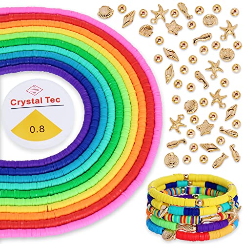 6 mm, 10 Stränge, Tonperlen, Vinyl, flach, handgefertigt, Polymer-Ton-Perlen mit Sommer-Meeresleben, Zubehör, Perlen, Abstandhalter, 1 Rolle, elastische Schnüre für die Schmuckherstellung (RT-Rainbow 6 mm, 10 Stränge, Tonperlen, Vinyl, flach, handgefertigt, Polymer-Ton-Perlen mit Sommer-Meeresleben, Zubehör, Perlen, Abstandhalter, 1 Rolle, elastische Schnüre für die Schmuckherstellung (RT-Rainbow von Coiris
