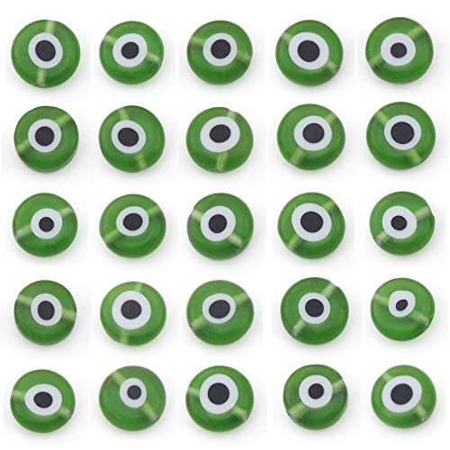 COIRIS 140 Stück grüne Böser Blick-Glasperlen, handgefertigt, Lampwork Evil Eye, Charms, 8 mm, flach, rund, Evil Eye, Abstandshalter für DIY Schmuck, Armband, Halsketten, Handwerk (GB-E-Green) von Coiris
