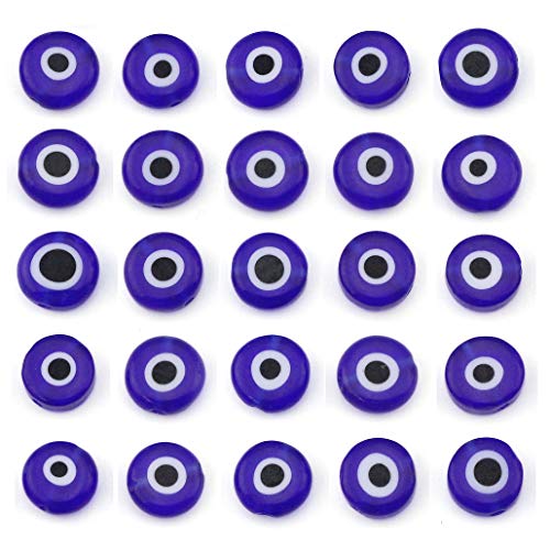 COIRIS 140 Stück königsblaue Glasperlen mit bösem Blick, handgefertigtes Lampwork Evil Eye-Charms, 8 mm flache, runde Abstandshalter für DIY Schmuck, Armband, Halsketten, Handwerk (GB-E-königsblau) von Coiris