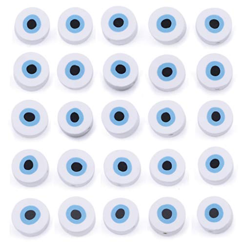 COIRIS 200 Stück Evil Eye Vinyl-Perlen, 9–10 mm, weiß, flach, rund, Polymerton, Abstandshalter, für Chocker, Halsketten, Armbänder, Ohrringe, Schmuckherstellung (RT-E-White) von Coiris