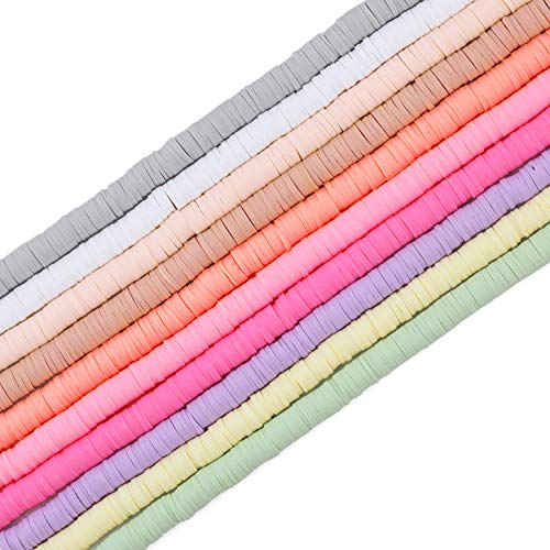 COIRIS Heishi-Perlen, 3400 Stück, gemischte Farben, umweltfreundlich, handgefertigt, 6 mm, Abstandshalter für Surfer, Chocker, Halskette, Armband, Ohrringe, Schmuckherstellung (RT-Macaron Mix-6) von Coiris