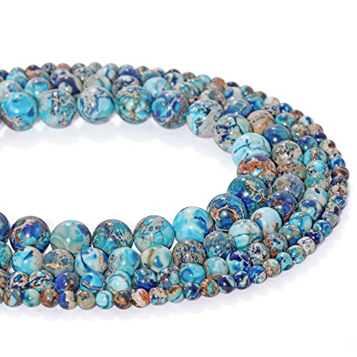 Coiris Blaue runde Steinperlen, 8 mm, natürlicher Kaiserjaspis, 51 Stück, lose Perlen für Schmuckherstellung, DIY-Armbänder, Halsketten von Coiris