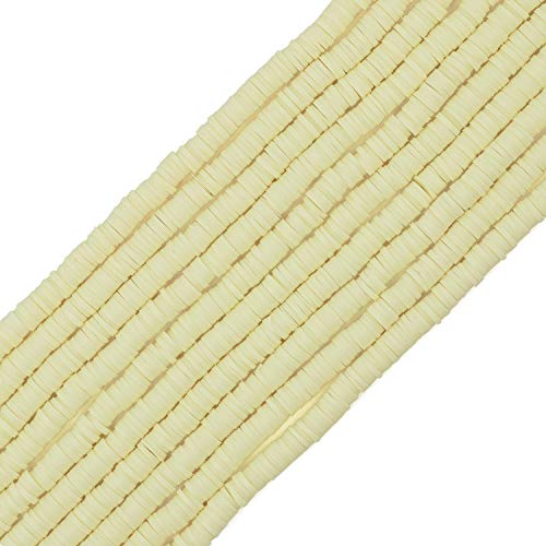 Vinyl Heishi Perlen Umweltfreundlich Handgemachte Polymer-Ton-Abstandshalter 6 mm Scheibe Flache Perlen für Surfer-Chocker-Halsketten, 3400 Stück (RT-Light Yellow-6) von Coiris